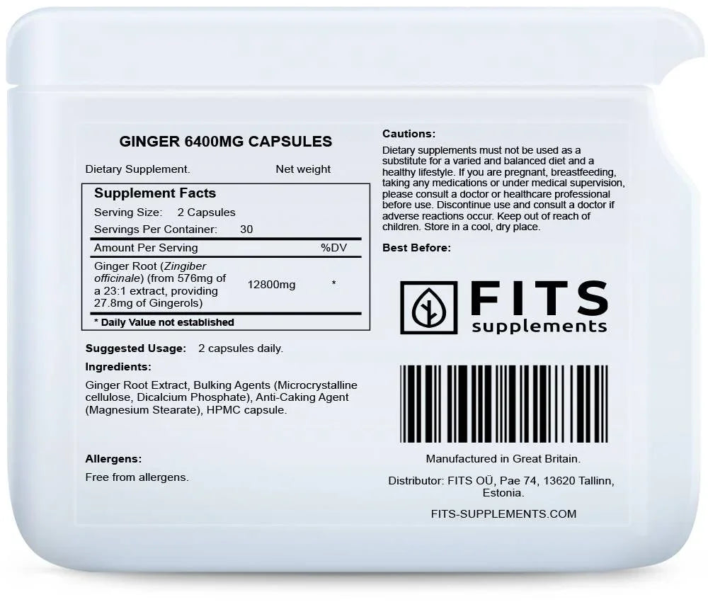 Ginger 6400mg 60 capsules - FITS Dietary Supplements