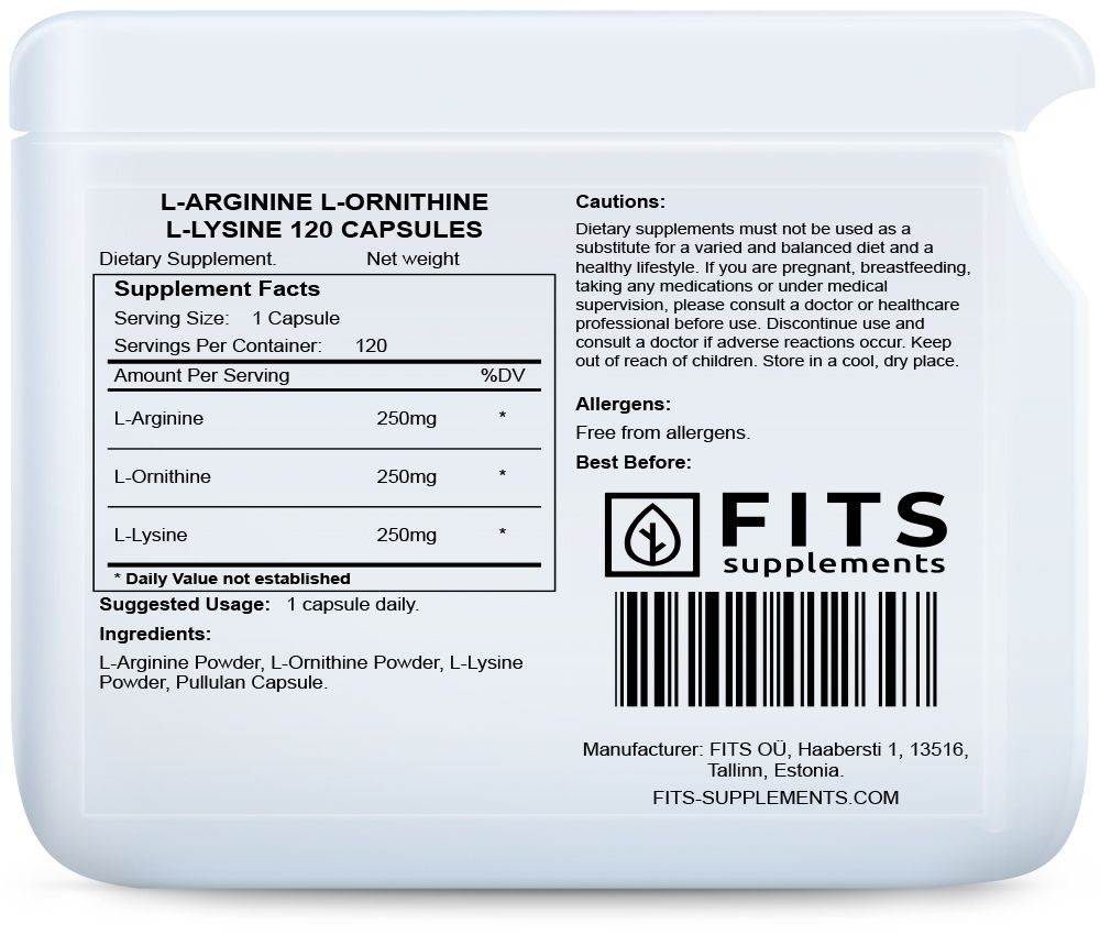 l arginine l lysine l carnitine supplements ᐉ L-Arginine L-Ornithine L-Lysine 120 capsules - €12,00€