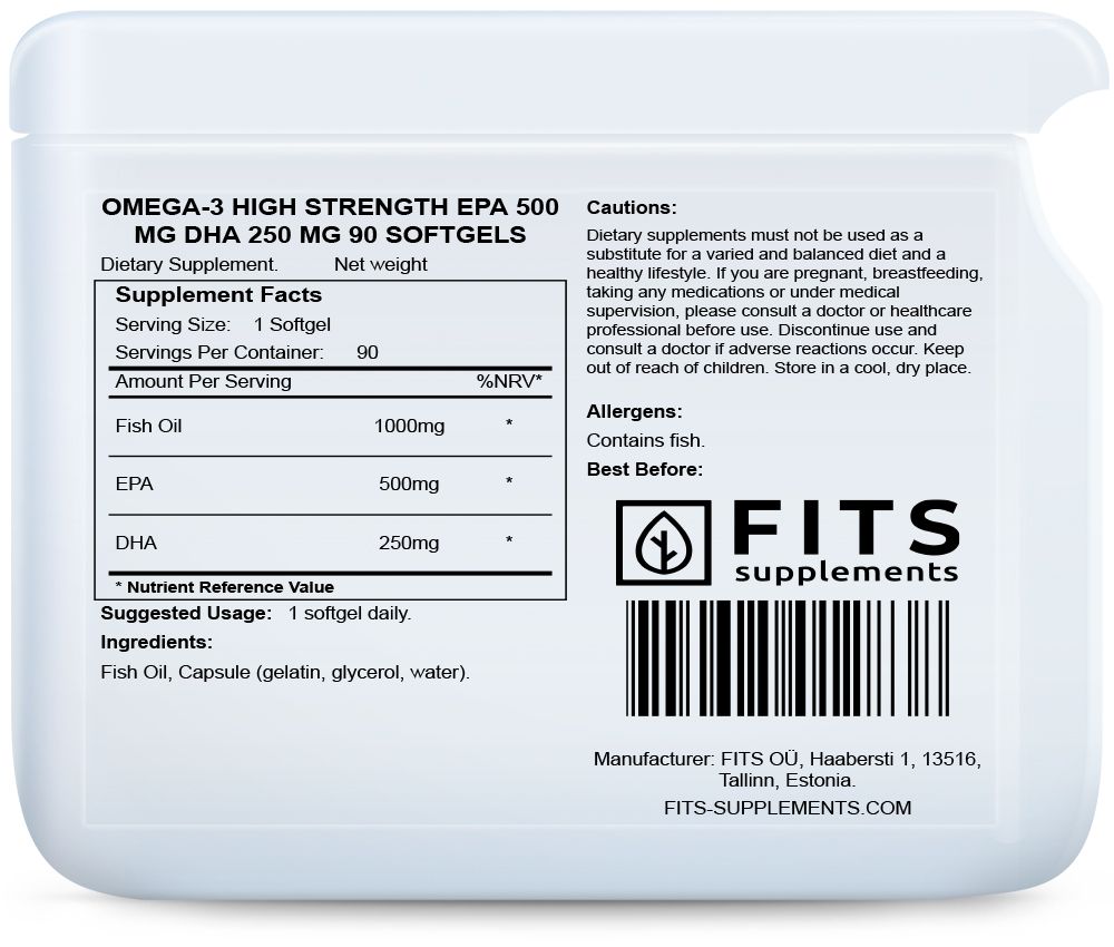 Omega-3 High Strength EPA 500 mg DHA 250 mg 90 õlikapslit