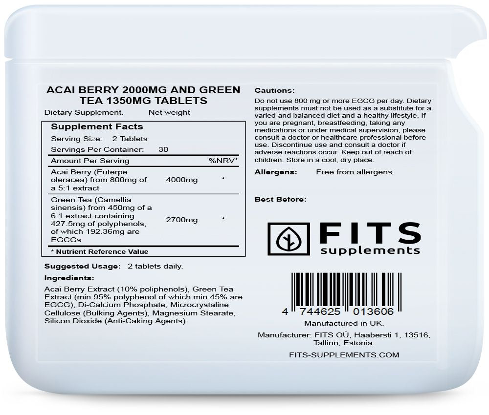 Acai marjad 2000 mg ja Roheline tee 1350 mg 60 tabletti