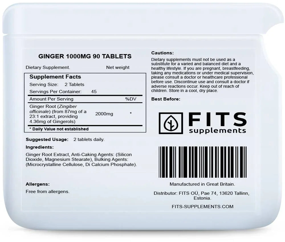 Ginger 1000mg 90 tablets - FITS Dietary Supplements