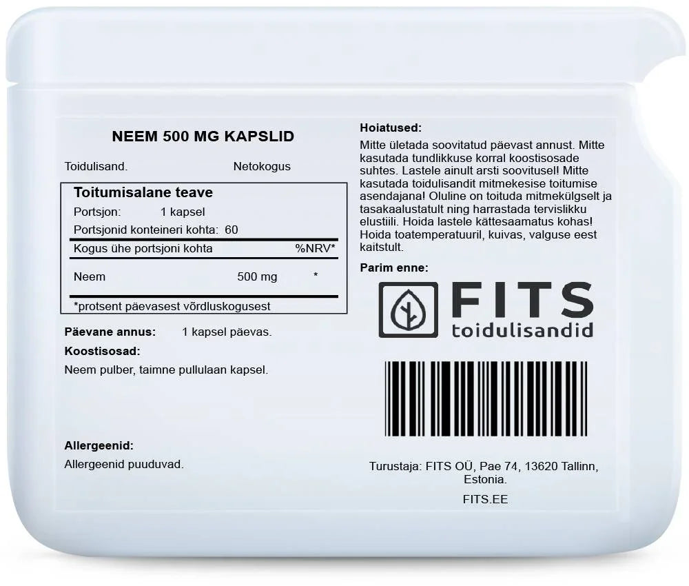 Neem 500mg 60 capsules - FITS Dietary Supplements