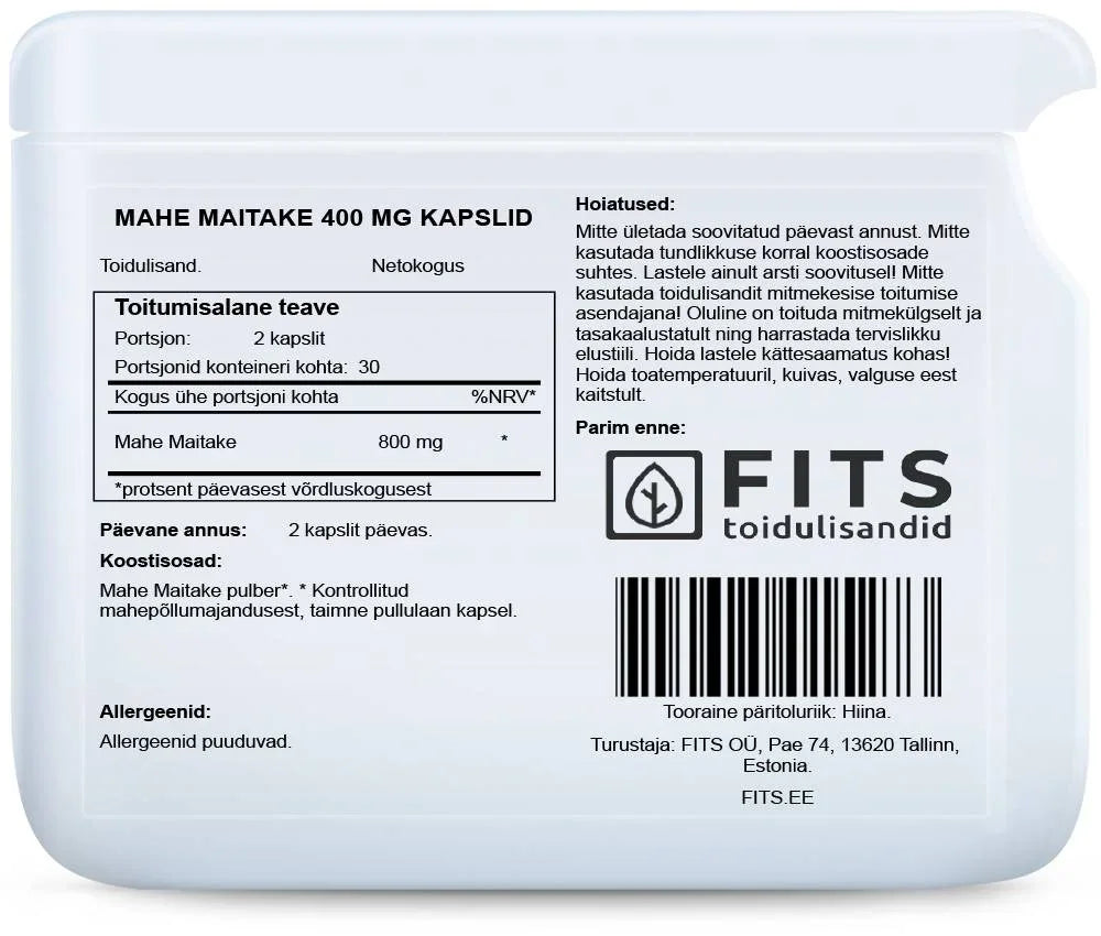 Organic Maitake 400mg 60 capsules - FITS Dietary Supplements