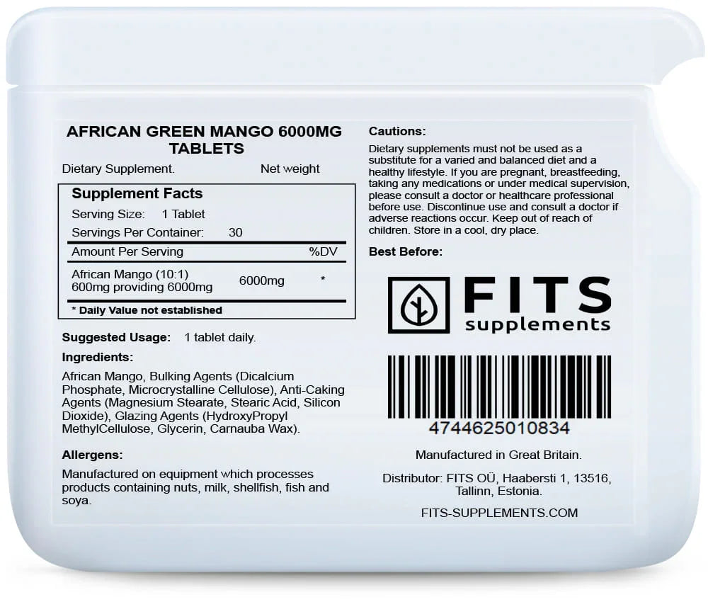 African Green Mango 6000mg 30 tablets - FITS Dietary Supplements