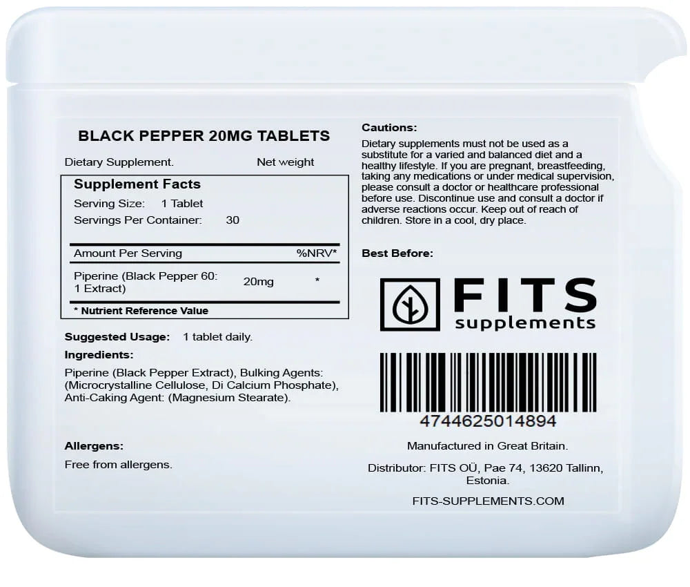 Black Pepper 20mg 30 tablets - FITS Dietary Supplements