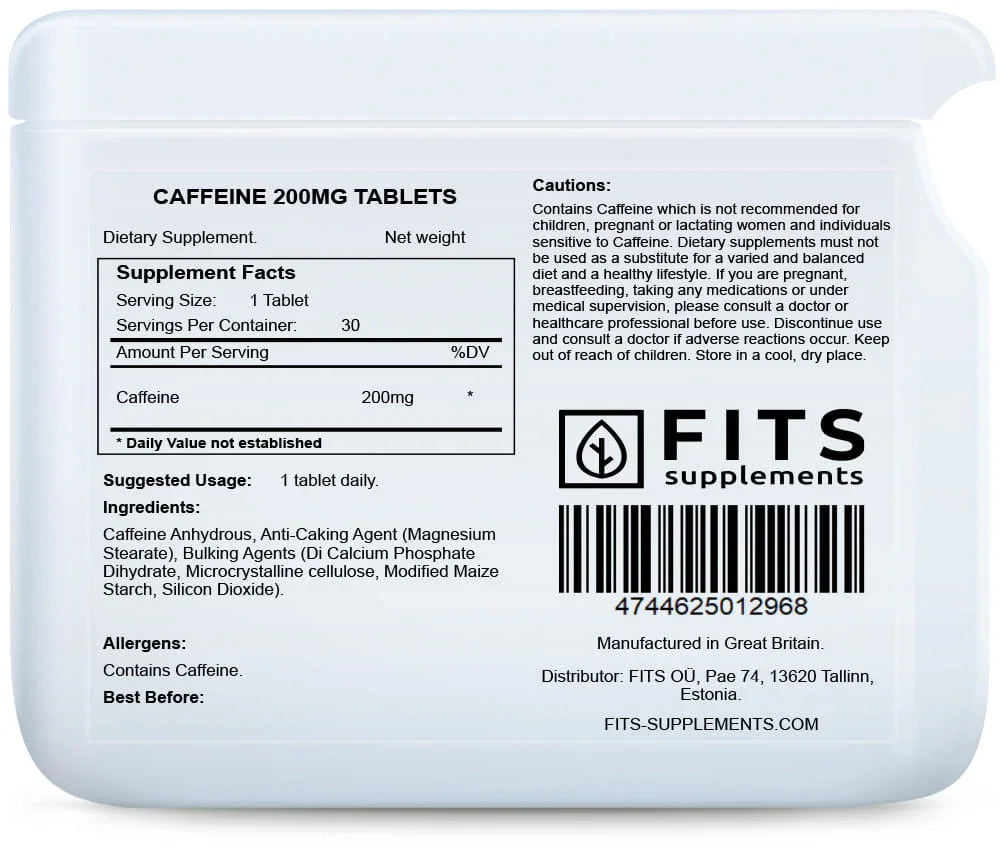 Caffeine 200mg 30 tablets - FITS Dietary Supplements