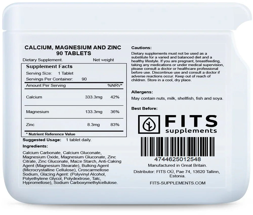Calcium, Magnesium and Zinc 90 tablets - FITS Dietary Supplements