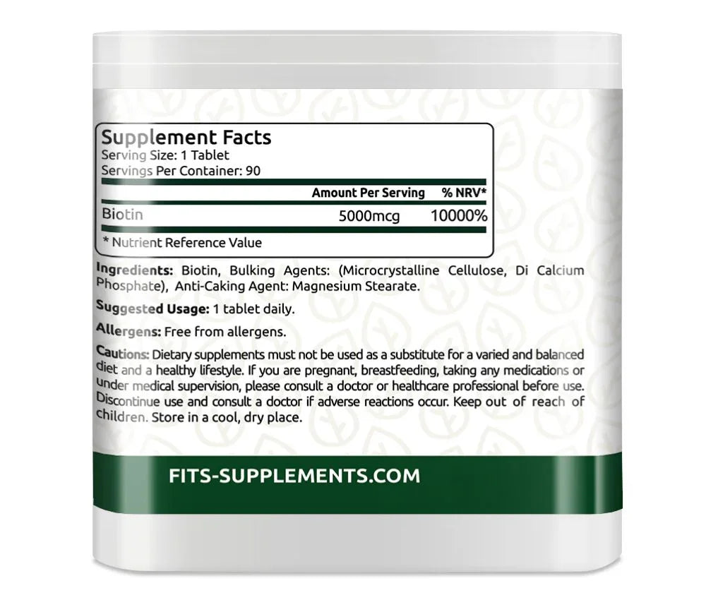 Biotin 5000mcg 90 tablets - FITS Dietary Supplements