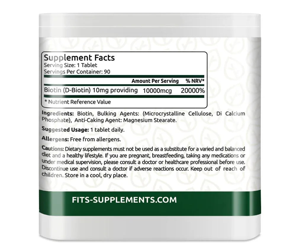 Biotin 10,000mcg 90 tablets - FITS Dietary Supplements