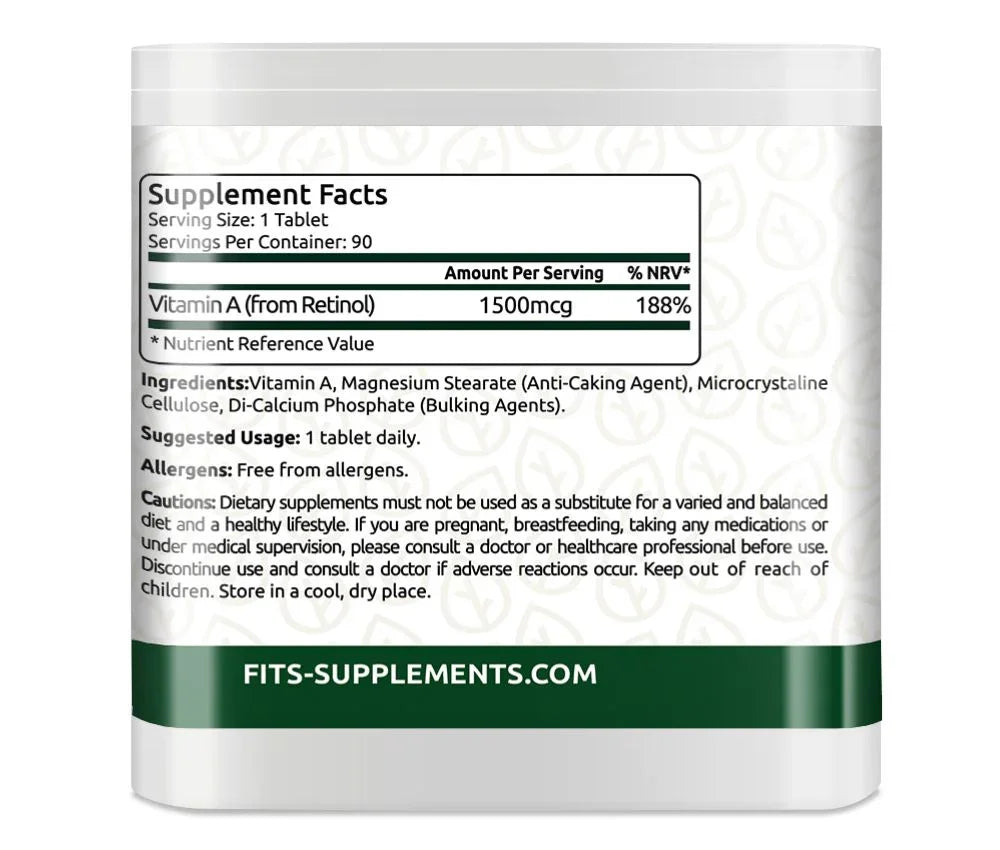 Vitamin A 5000IU 90 tablets - FITS Dietary Supplements