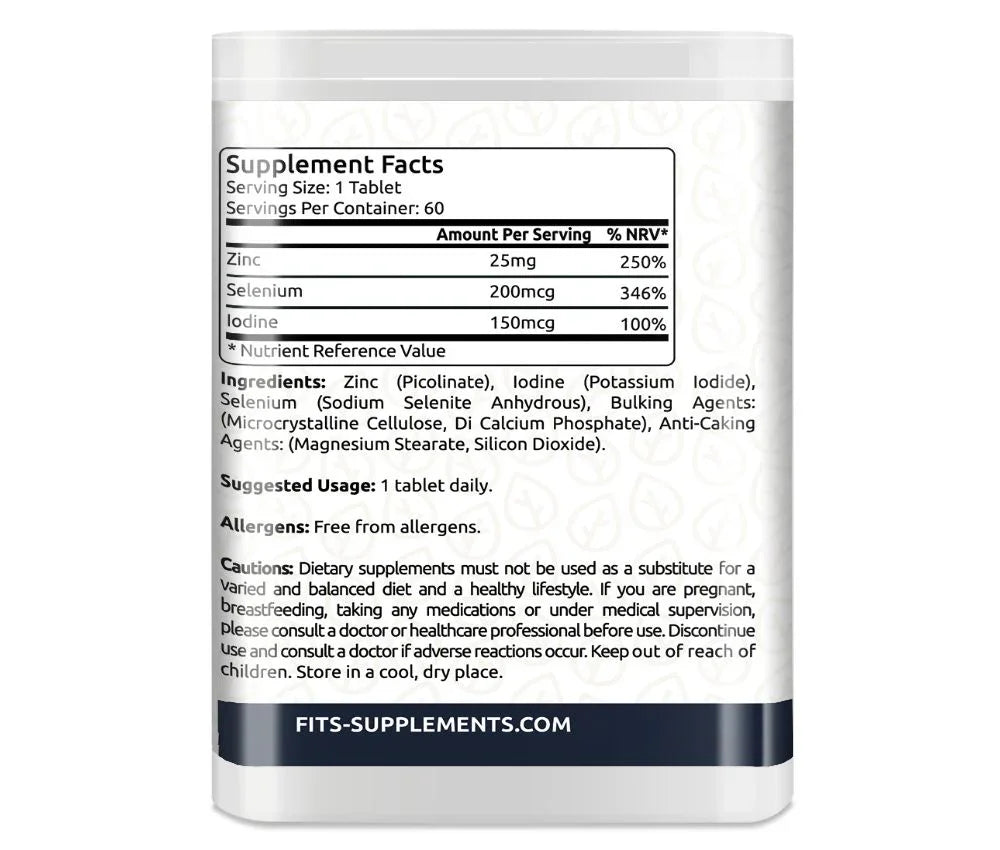 Zinc, Selenium & Iodine 60 tablets - FITS Dietary Supplements