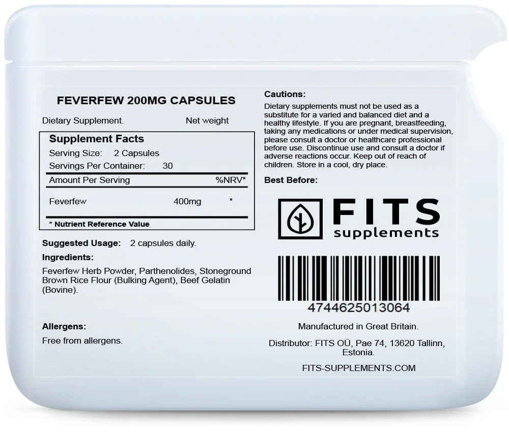 Feverfew 200mg 60 capsules - FITS Dietary Supplements