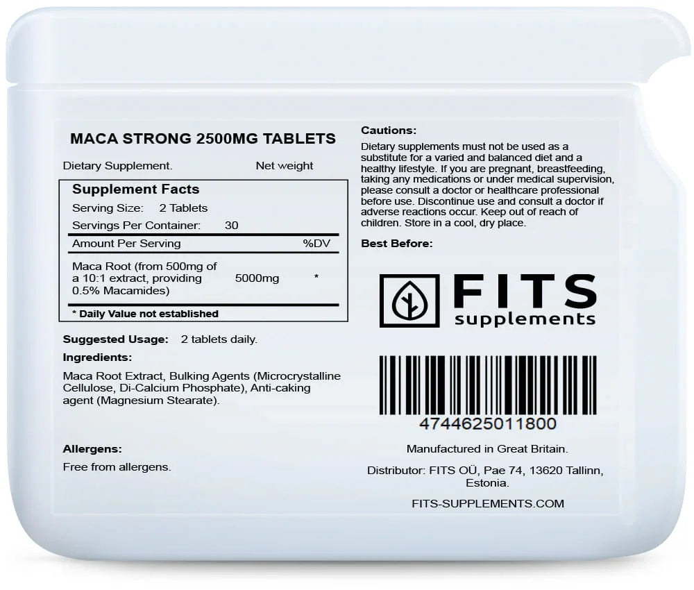 Maca Strong 2500mg 60 tablets - FITS Dietary Supplements