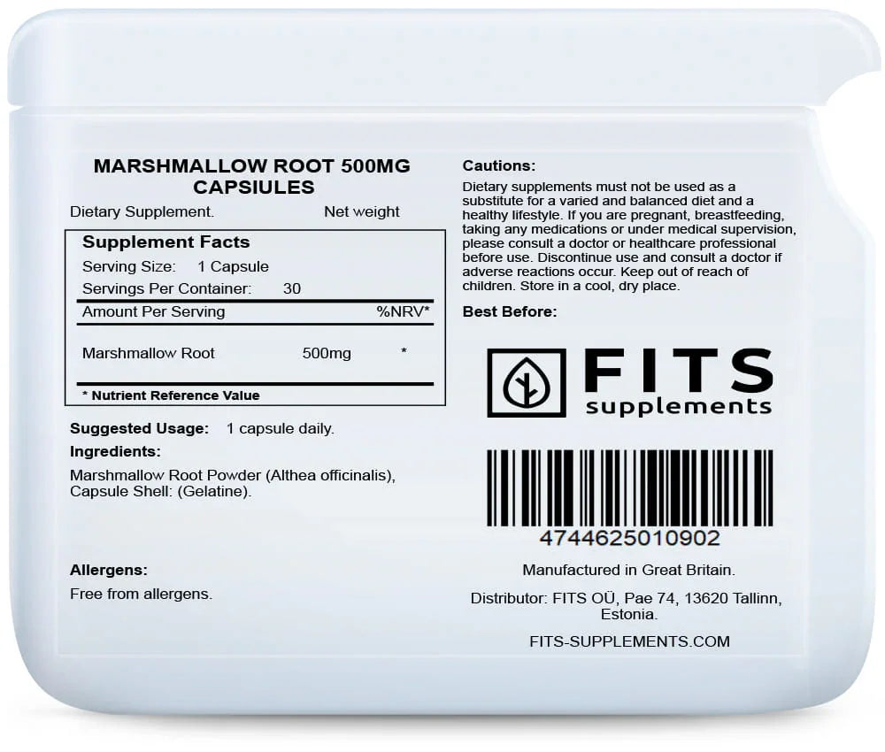 Marshmallow Root 500mg 30 capsules - FITS Dietary Supplements