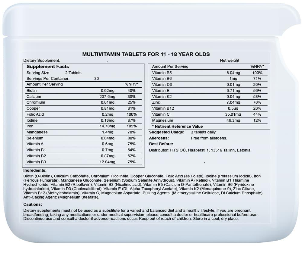 Multivitamins for 11-18 Years Old 60 tablets - FITS Dietary Supplements