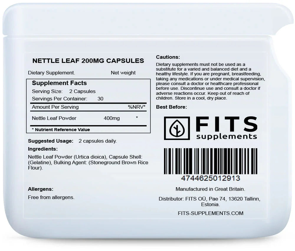Nettle Leaf 200mg 60 capsules - FITS Dietary Supplements
