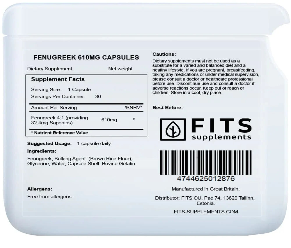 Fenugreek 610mg 30 capsules - FITS Dietary Supplements