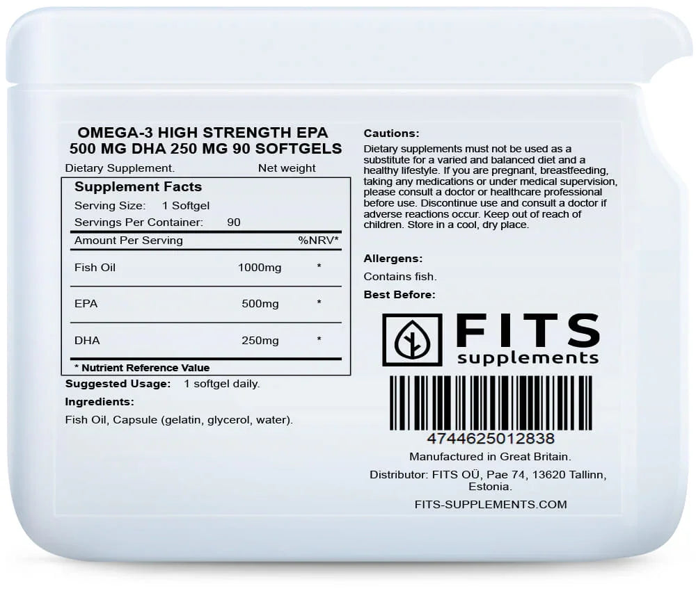Omega-3 High Strength EPA 500 mg DHA 250 mg 90 softgels - FITS Dietary Supplements