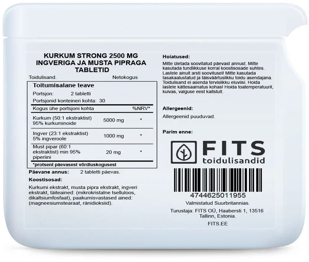 Turmeric Strong 2500mg with Ginger and Black Pepper 60 tablets - FITS Dietary Supplements