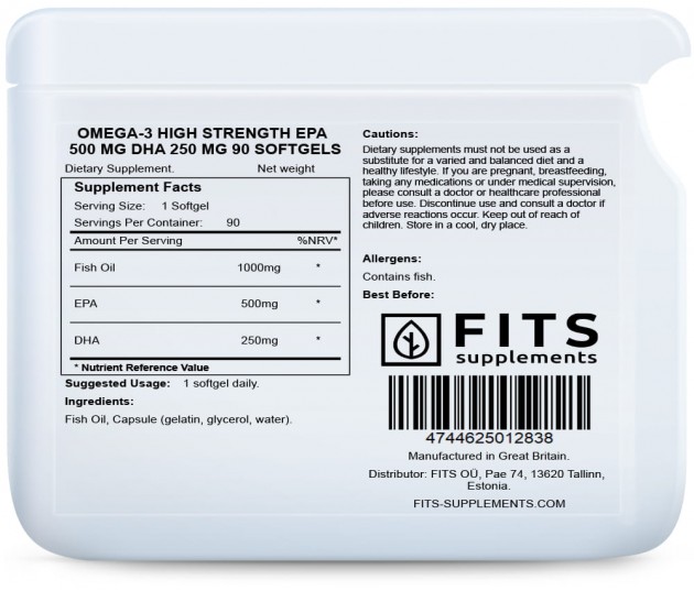 Omega-3 Erittäin Vahva EPA 500mg DHA 250mg 90 geelikapselia